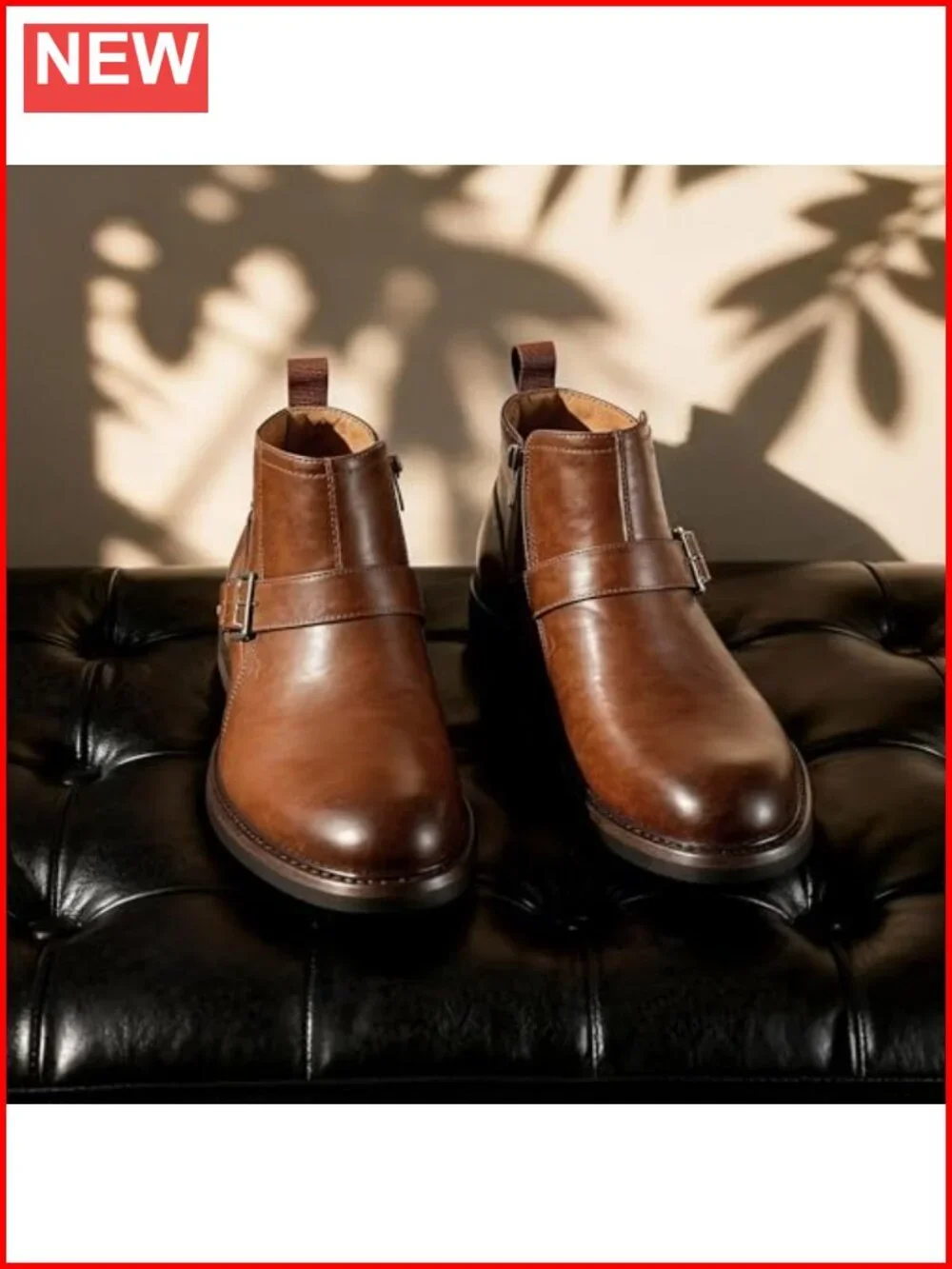 Men's Faux Leather Motorcycle Style Ankle Boots with Side Zipper